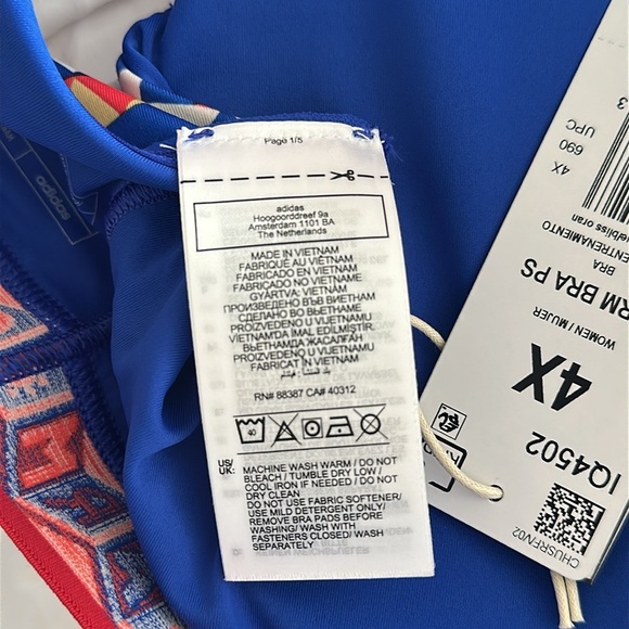 adidas x FARM Rio NWT Medium-Support Bra 
Blue Sz 4X Activewear Colorful Sporty - Picture 13 of 14